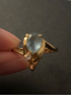 Gold tone Teardrop Blue Stone Ring - Women Jewelry